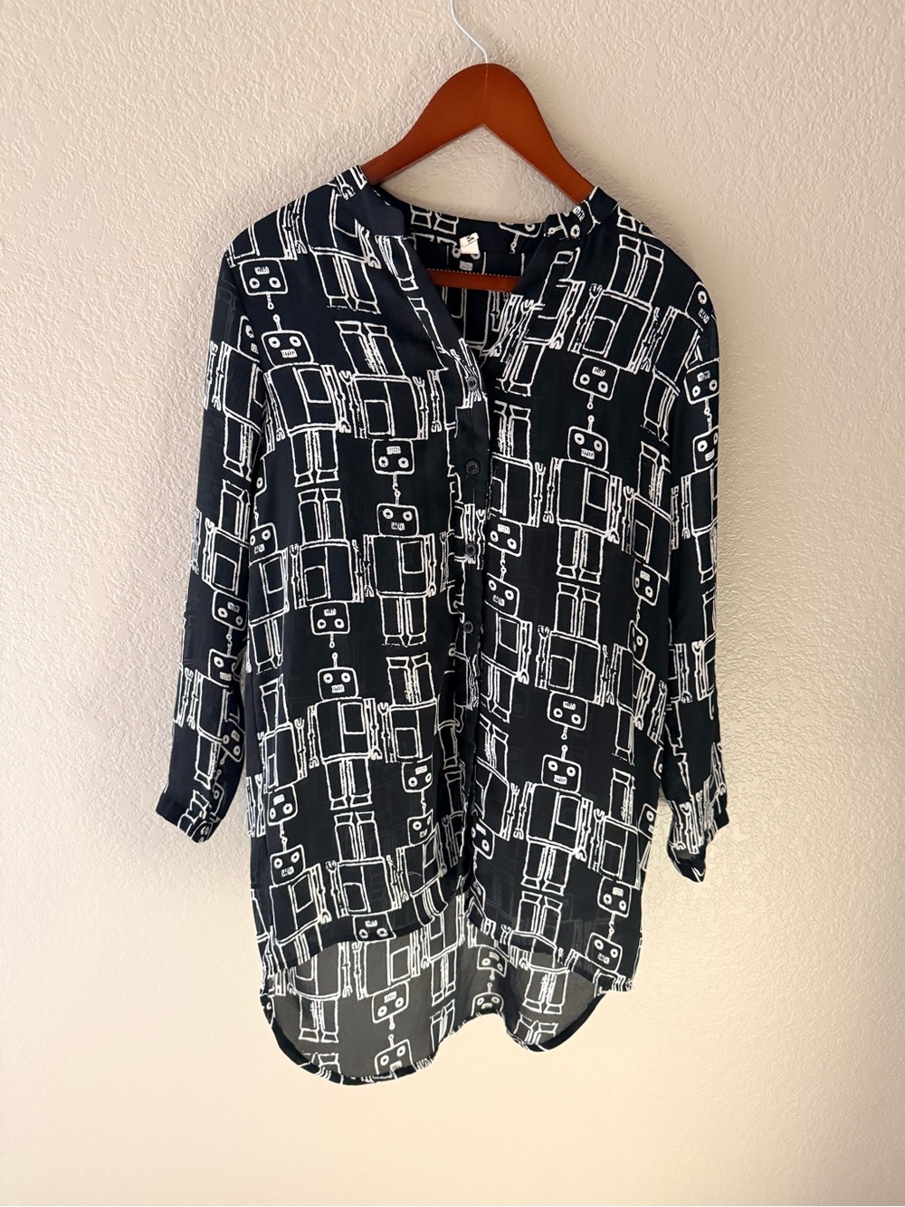 Black & White Robot Print Tunic Top